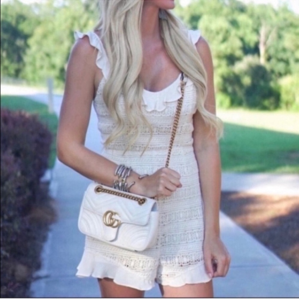 ASTR the Label Romantic Coastal Cream Biege Ruffle trim Lace Crochet Romper s L